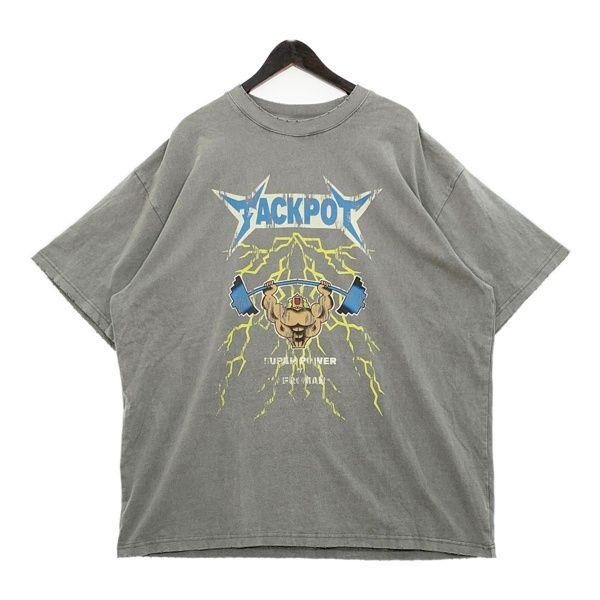 JACKPOT MARKET 筋トレ プリント Tシャツ 半袖 ダメージ加工 メンズ XXLサイズ グレー ジャックポットマーケット トップス DM15453
