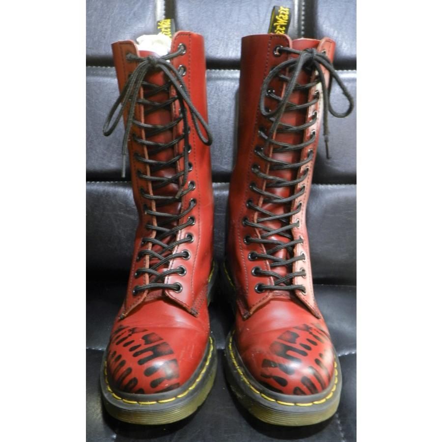 Dr.martens 14ホール ロング ブーツ チェリーレッド 足跡 UK4