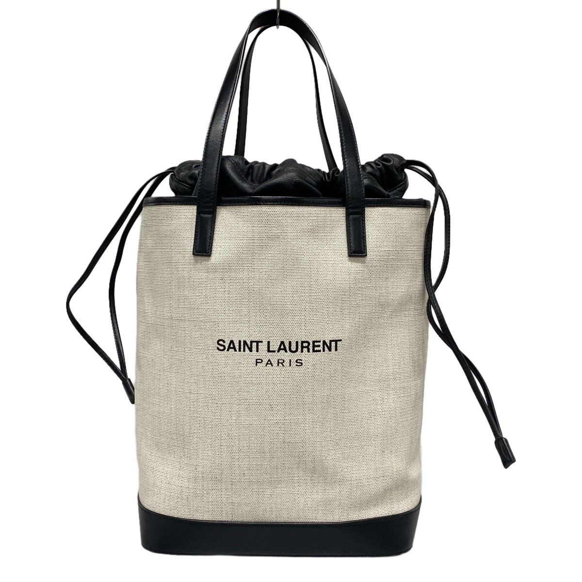 SAINT LAURENT PARIS(サンローランパリ) トートバッグ テディ 551595 アイボリー×黒 リネン、レザー - メルカリ