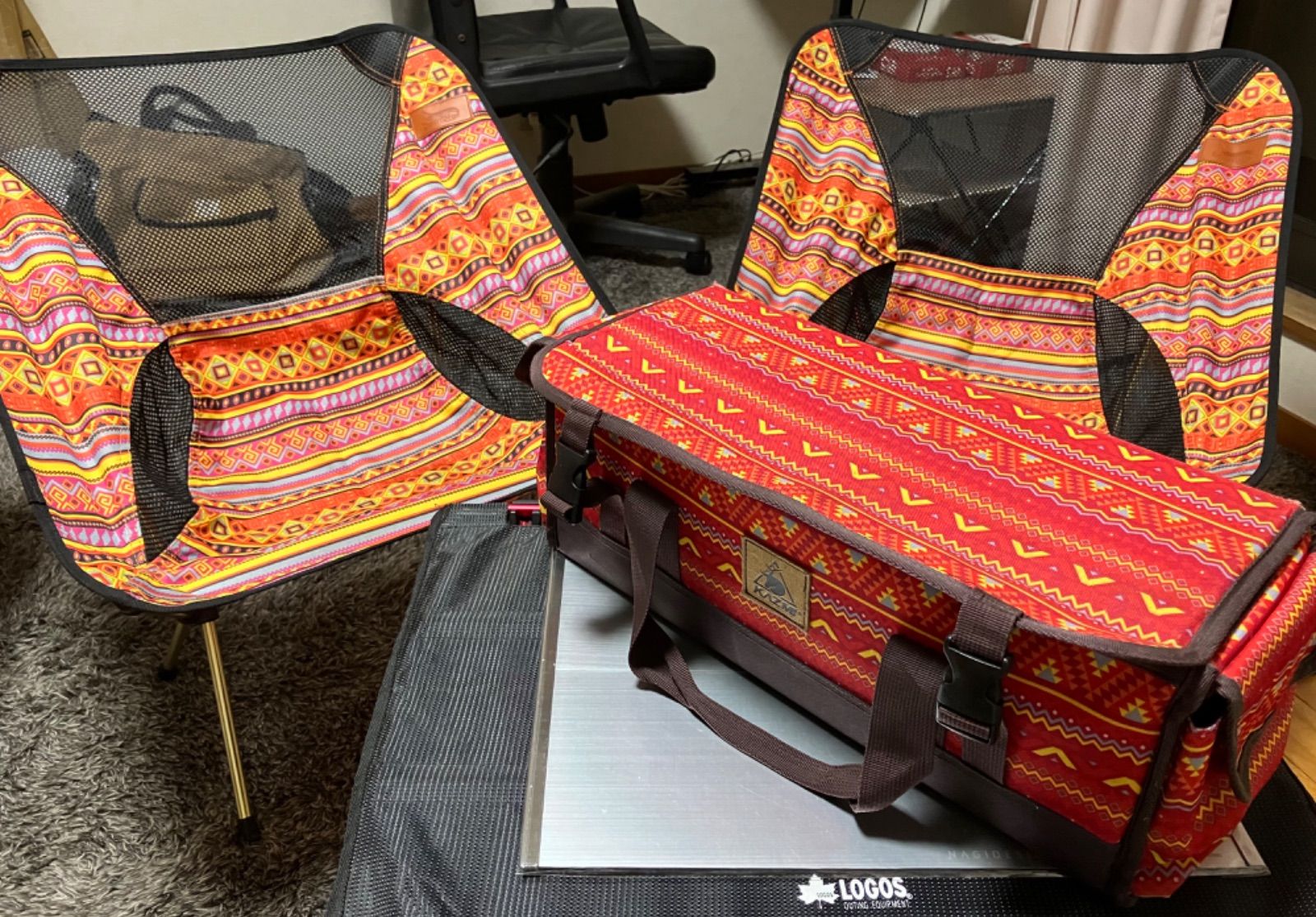 激レア】ナバホ/オルテガ柄 アウトドアチェア2脚+マルチコンテナ