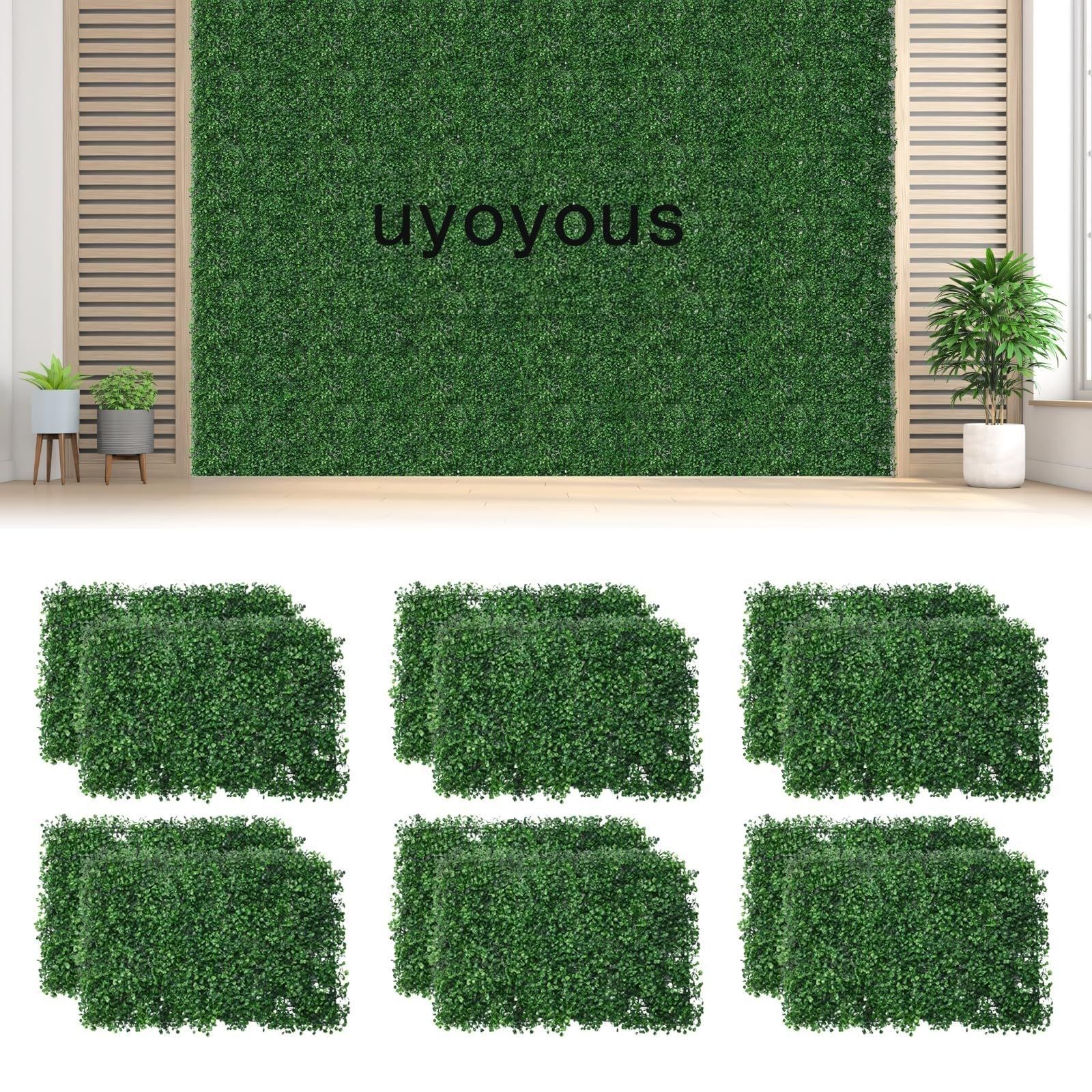 フェイクグリーン目隠し フェイクグリーン 40*60*4cm 12枚セット ウォール グリーン スクリーン 人工 芝生マット uyoyous 壁掛け 室内外兼用マット 人工観葉植物 壁面緑化
