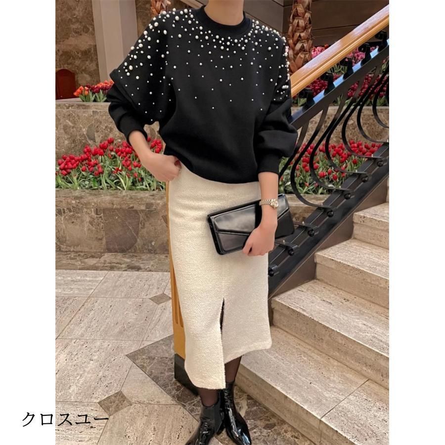 パール付き スウェット レディース 春トップス トレーナー