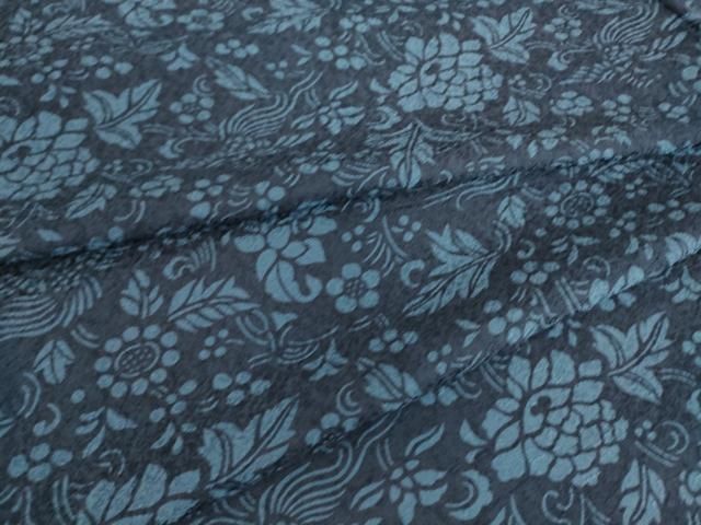 平和屋着物▽本藍　型絵染　小紋　単衣　更紗花文　正絹　逸品　DAAS0474az 平和屋着物▽本藍 型絵染 小紋 単衣 更紗花文 正絹 逸品 DAAS0474az