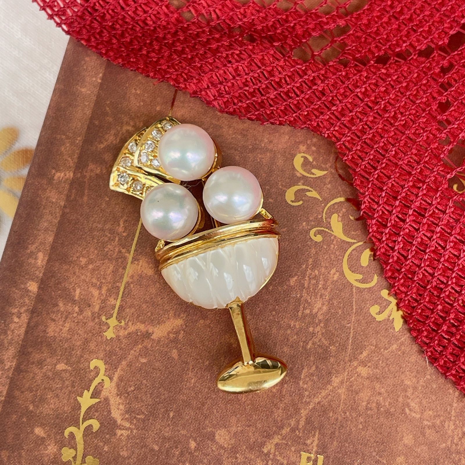 K18本真珠可愛いパフェモチーフのブローチ - ゆいたんジュエリー