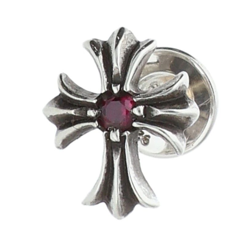 クロムハーツ No2 CH CRS RUB CHクロススタッド 1ルビーシルバーピアス メンズ