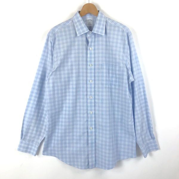 【古着】 Brooks Brothers ブルックスブラザーズ 346 チェックシャツ きれいめ 長袖 ブルー系 メンズL 【中古】 n055902