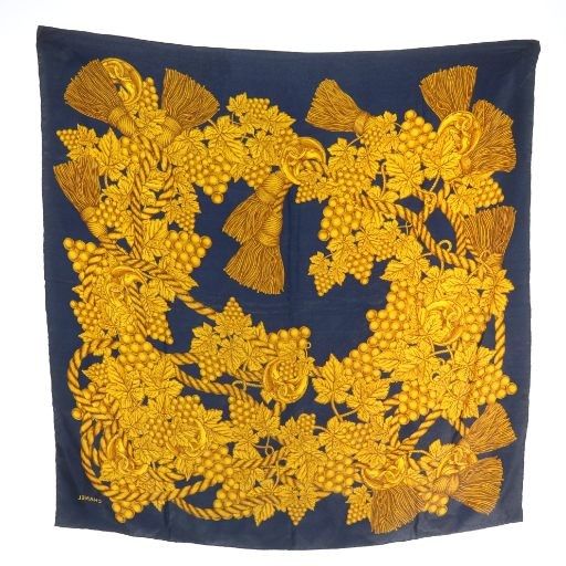 シャネル CHANEL スカーフ 大判 絹 シルク 総柄 ココマーク ロゴ 紺 ネイビー ゴールド色 |XZ OH GY19 レディース