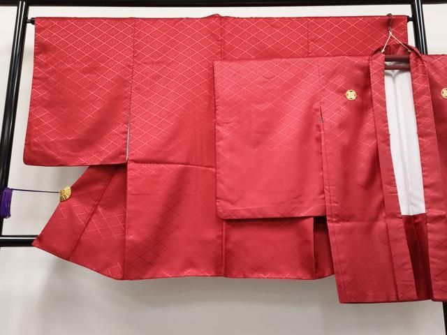 平和屋着物 上 男性 袴下着物 紋付き羽織セット 舞台衣装 菱地紋 朱 緋色 洗える着物 CYAA3487s5