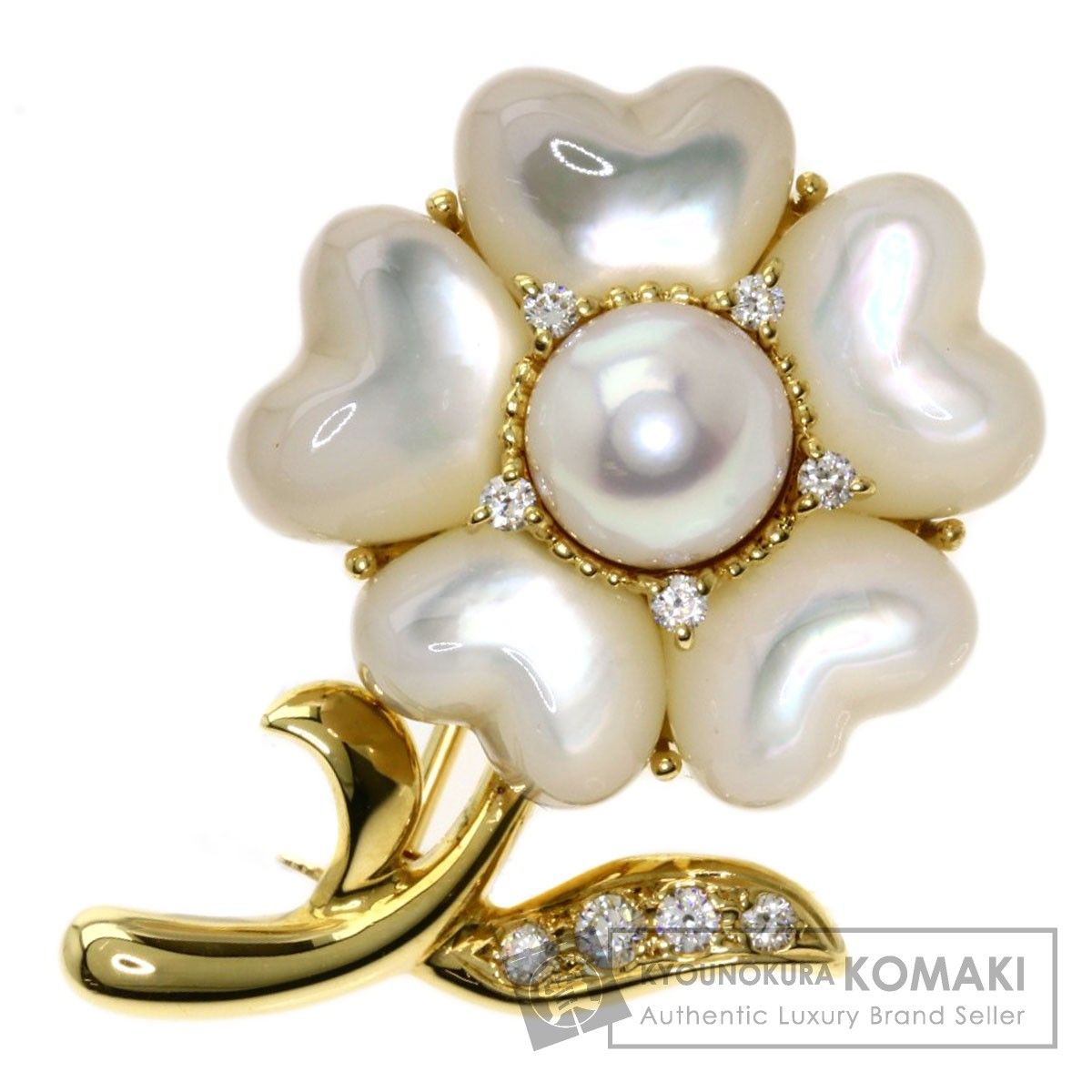 MIKIMOTO ミキモト アコヤパール 真珠 ダイヤモンド ブローチ K18YG 