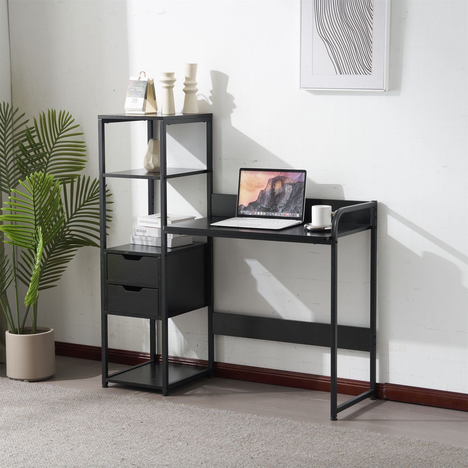 人気商品】【ダークブラウン】 パソコンデスク 引き出し付き 3段