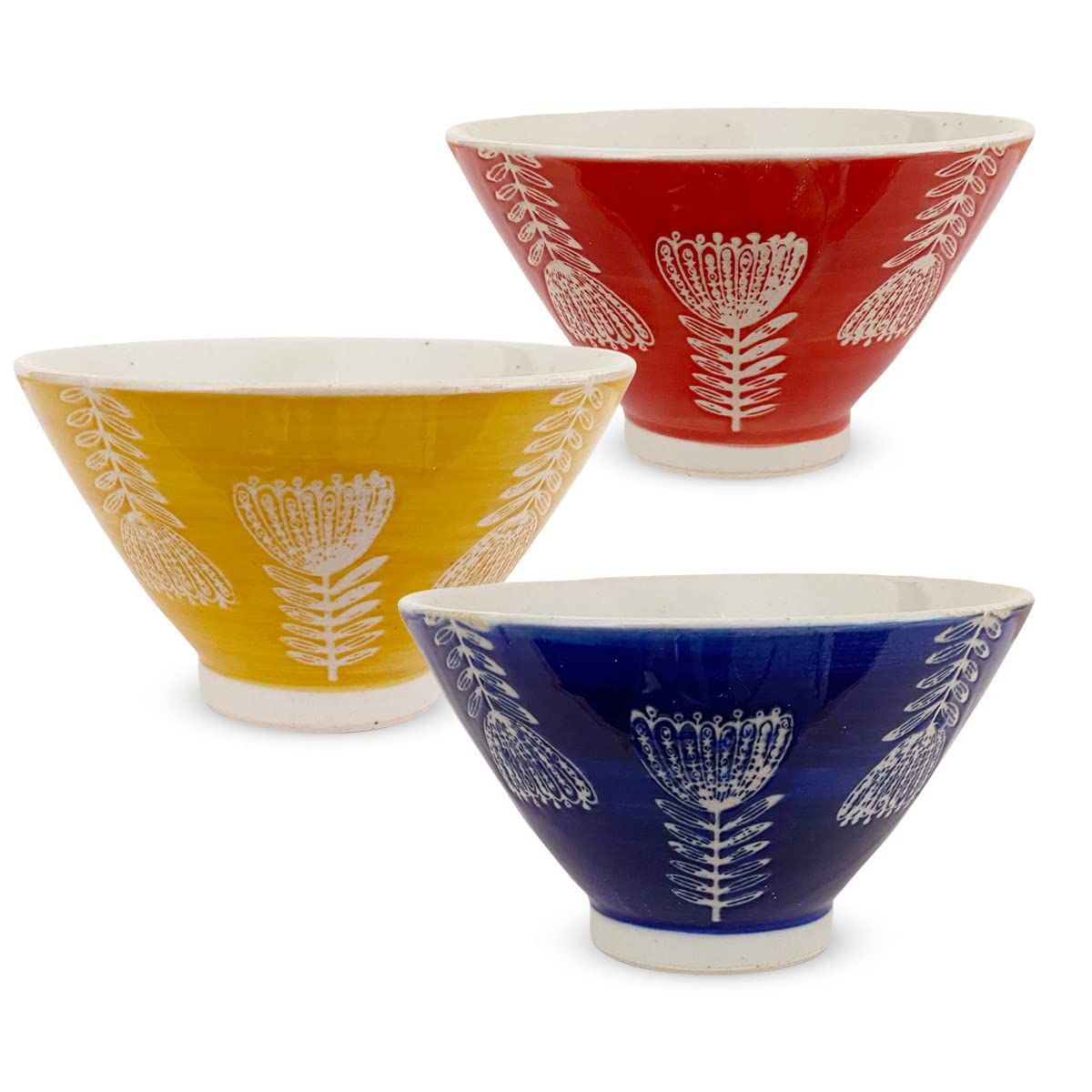 【人気商品】J-kitchens 勲山窯 茶碗 3個セット直径 11cm 高さ 6.5cm 北欧花紋 波佐見焼 日本製