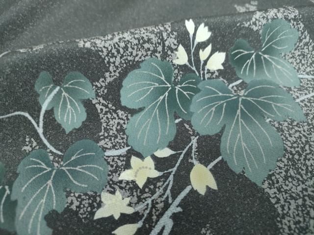 平和屋着物○訪問着 手描き 蔦の葉花文 シルエット 銀彩 正絹 逸品 未