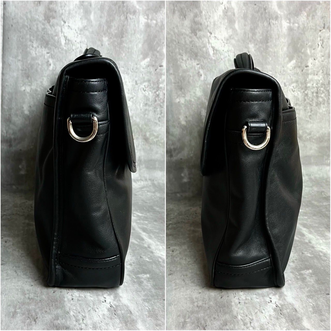 良品】コーチ 2way ビジネスバッグ ショルダー 黒 ロゴ型押し レザー