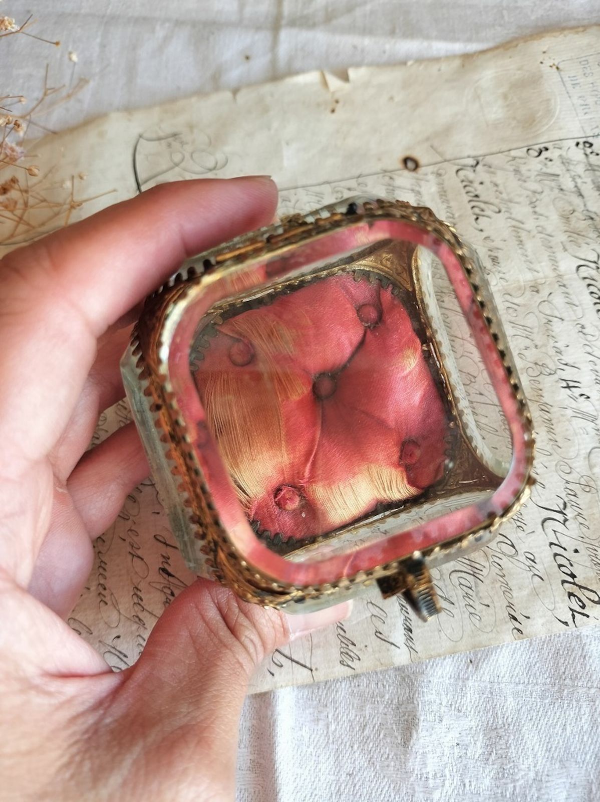 フランス アンティーク クリスタル 5面 ジュエリーケース 1900年 美品