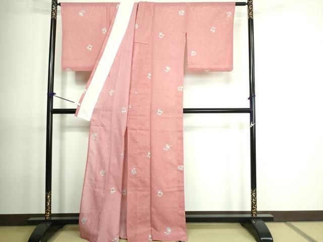 平和屋着物▽小紋 単衣 舞桜文 洗える着物 DAAT9255az （平和屋着物  