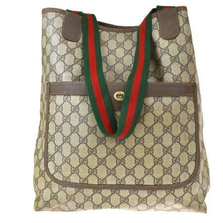 【中古】 グッチ GUCCI シェリー トートバッグ ショルダー GG柄 インターロッキング ブラウン グリーン レッド PVC レザー 68MG499