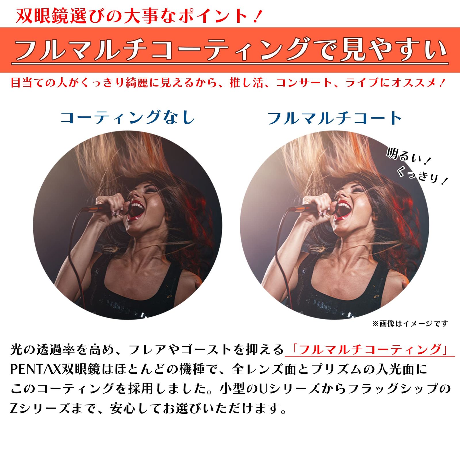 フルマルチコーティングで明るく見やすい視界 三脚対応