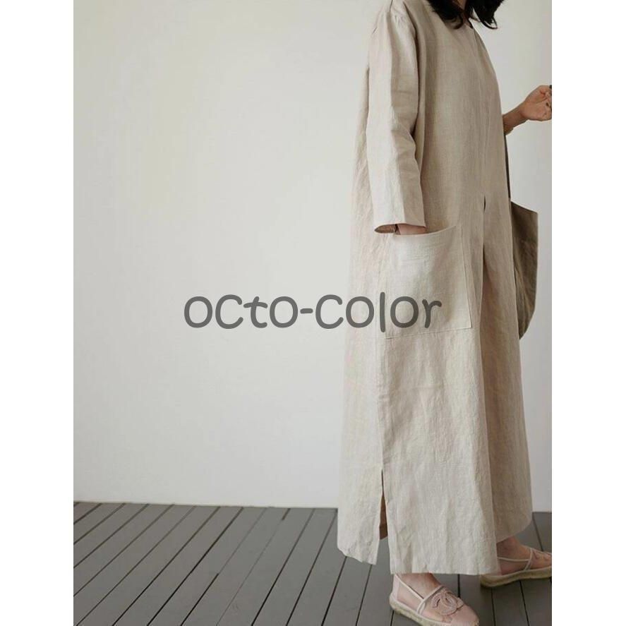 ワンピース リネンワンピース レディース 春 夏 ロングワンピース 長袖