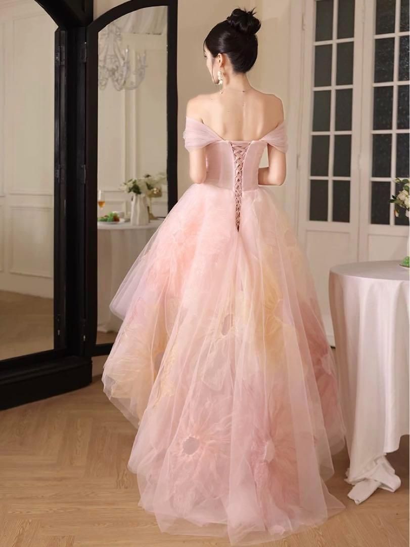 ミニが可愛い❤️カラードレス❁お花モチーフ❁オーロラカラー 結婚式 お色直し 新品未使用ミニが可愛い カラードレス お花モチーフ オーロラ