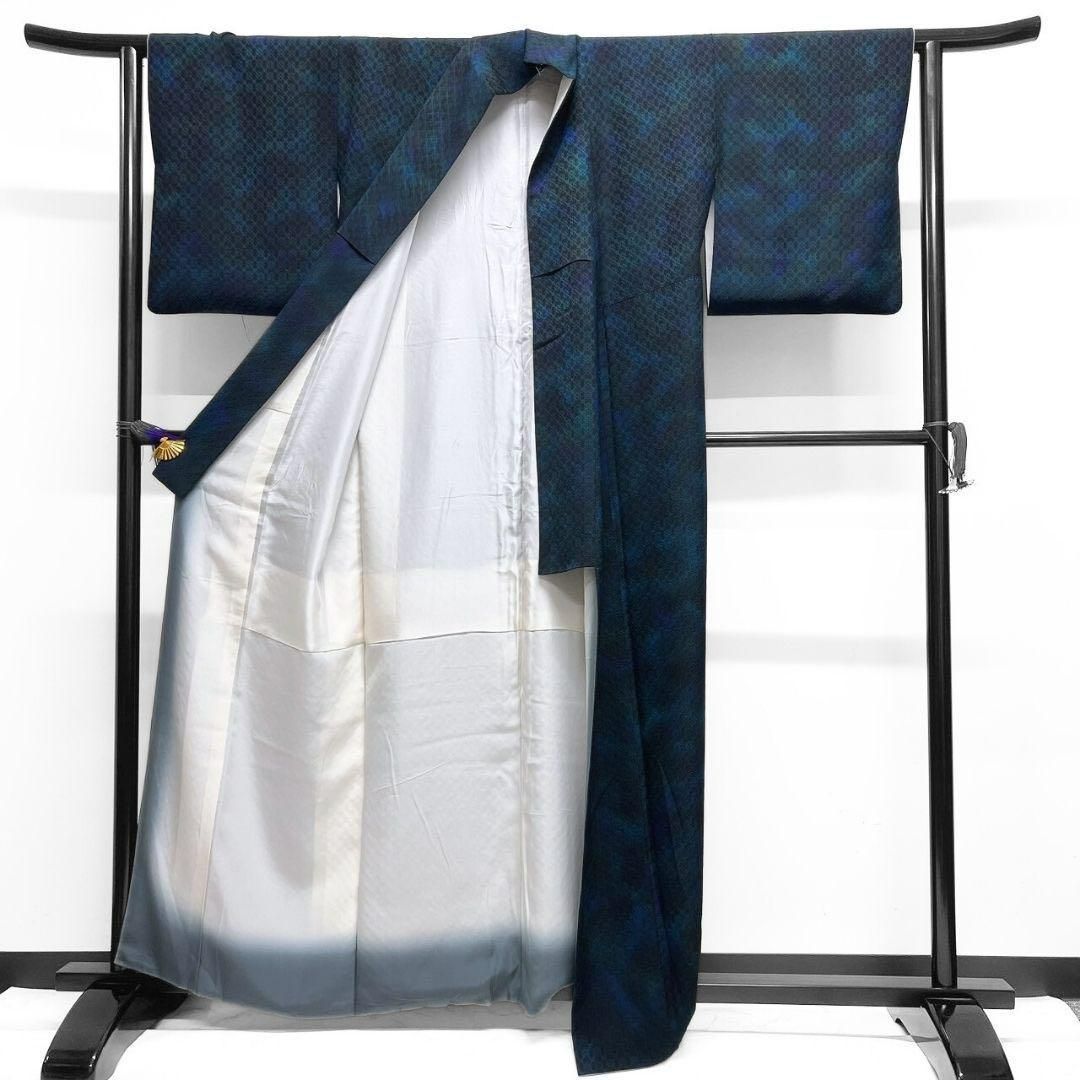 京友禅 証紙付き 藍染 花織 小紋 着物 091w p - メルカリ 