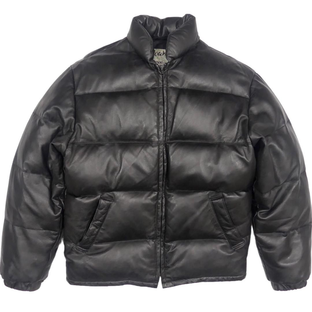 Schott vintage レザー ダウンジャケット サイズ38 黒 38 黒 ダウン （Schott vintage レザー ダウンジャケット サイズ