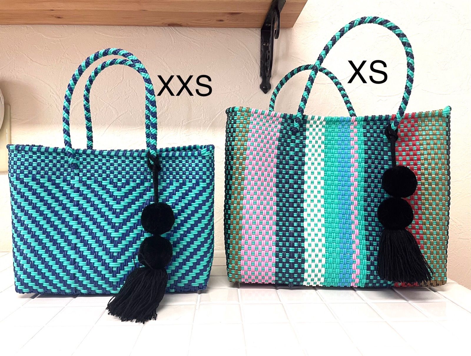 メキシコメルカドバッグXXS／ブルー×ホワイト - メルカリ