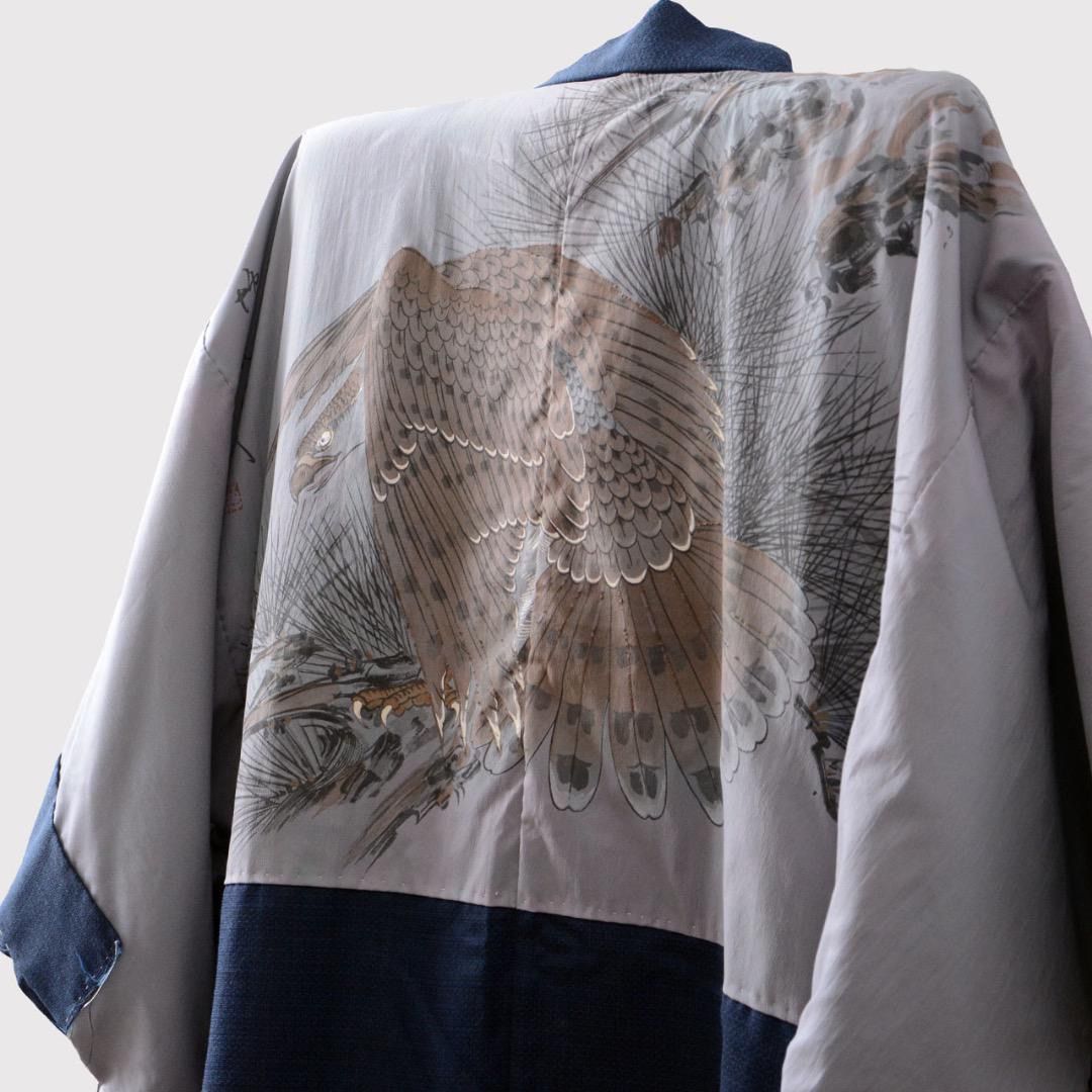 昭和後期 男性用羽織 ワシ柄羽裏 ジャパンヴィンテージ 和装ジャケット | Late Showa Men’s Haori with Eagle Lining – Japanese Vintage Kimono Jacket