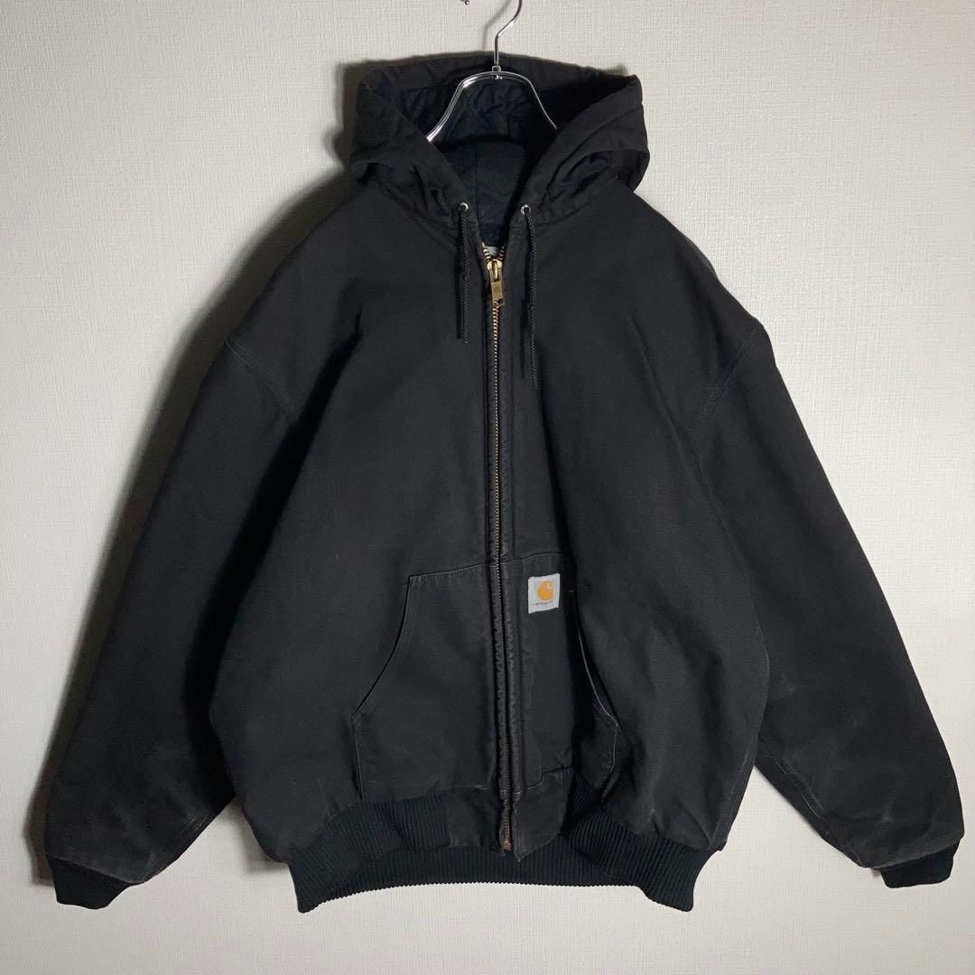 Carhartt アクティブジャケット 企業ロゴ ダック地 黒 ブラック XL USA製 XLサイズ】Carhartt アクティブジャケット ダック地 黒