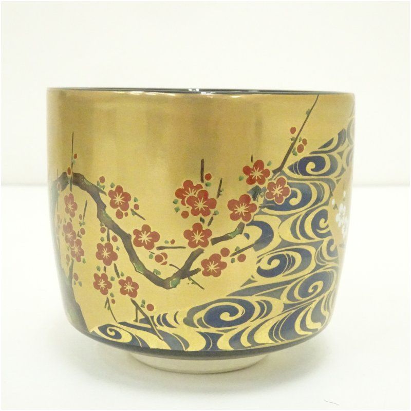 Amazon.co.jp: 茶道具 筒茶碗 金地 光琳梅 宮地英香作 抹茶茶碗 : 文房具・
