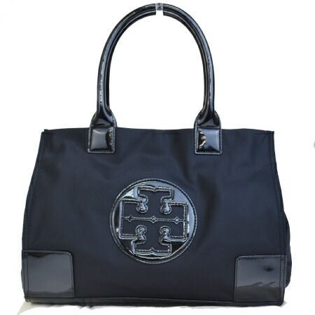 【中古】 美品 トリーバーチ TORY BURCH トートバッグ ショルダー ハンド ブラック ナイロン エナメル 保存袋付き 05JA067