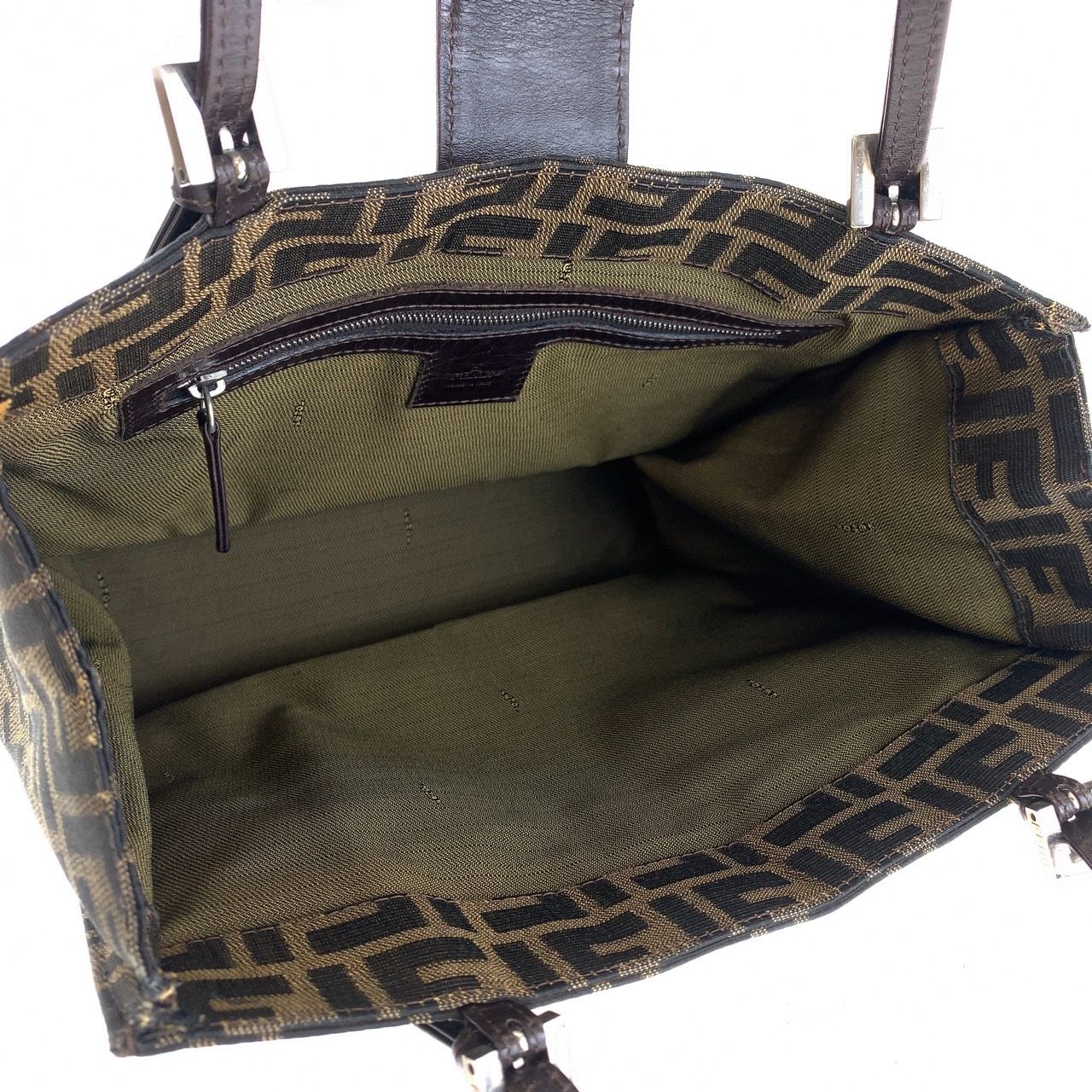 FENDI ズッカ　ハンドバッグ　ヴィンテージ　レザー　キャンバス FENDI フェンディ ヴィンテージ ズッカ柄 ブラウン キャンバス