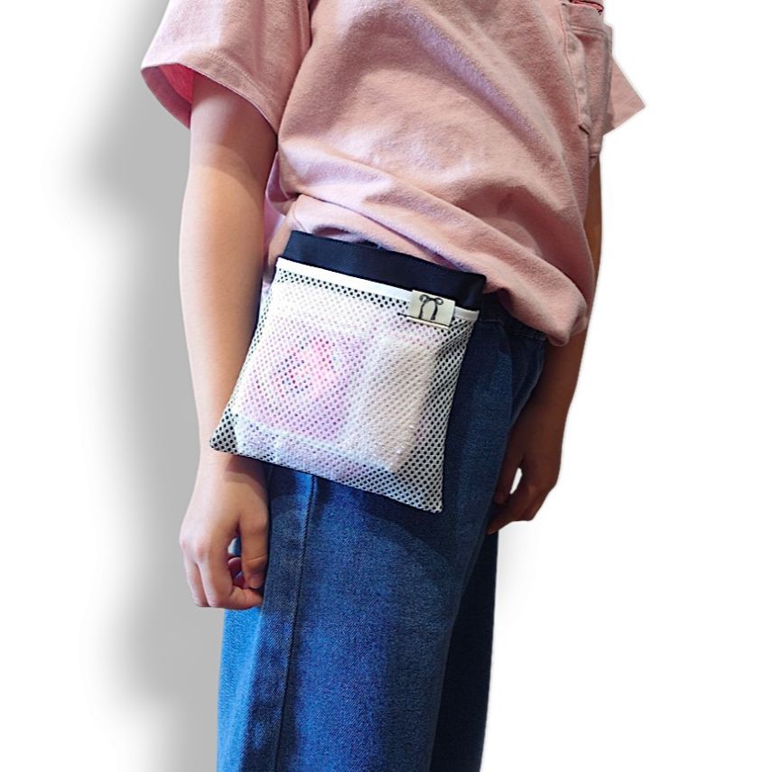 らくらく移動ポケット♡ネイビー×ピンク マグネット 抗菌防臭メッシュ