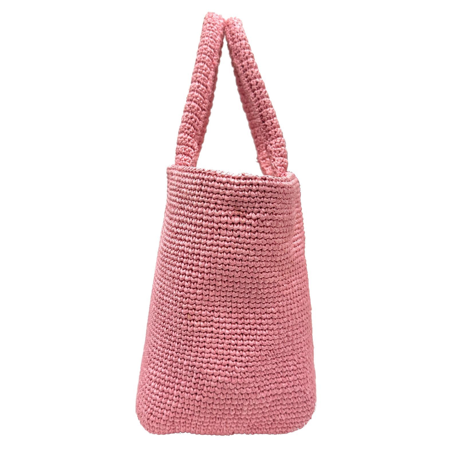【最高峰】プラダ PRADA クロシェ ラフィア スモール ハンドバッグ ピンク 最高峰】プラダ PRADA クロシェ ラフィア スモール ハンドバッグ ピンク