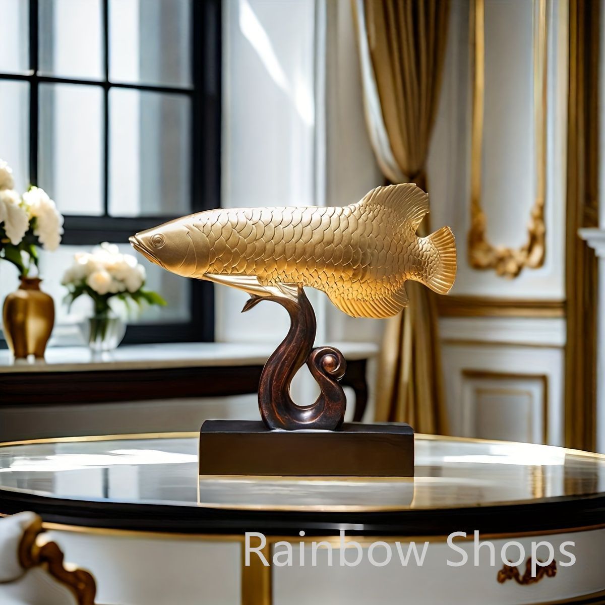アロワナゴールデンドラゴン置物 魚の置物 金魚 ゴールド レジンアートクラフト 新品】アロワナ ゴールド 置物 風水 樹脂 ゴールデン ドラゴン