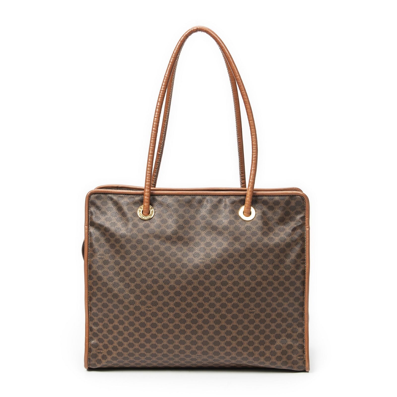 CELINE セリーヌヴィンテージ ジップ ショッパー茶色マカダムPVCキャンバスA