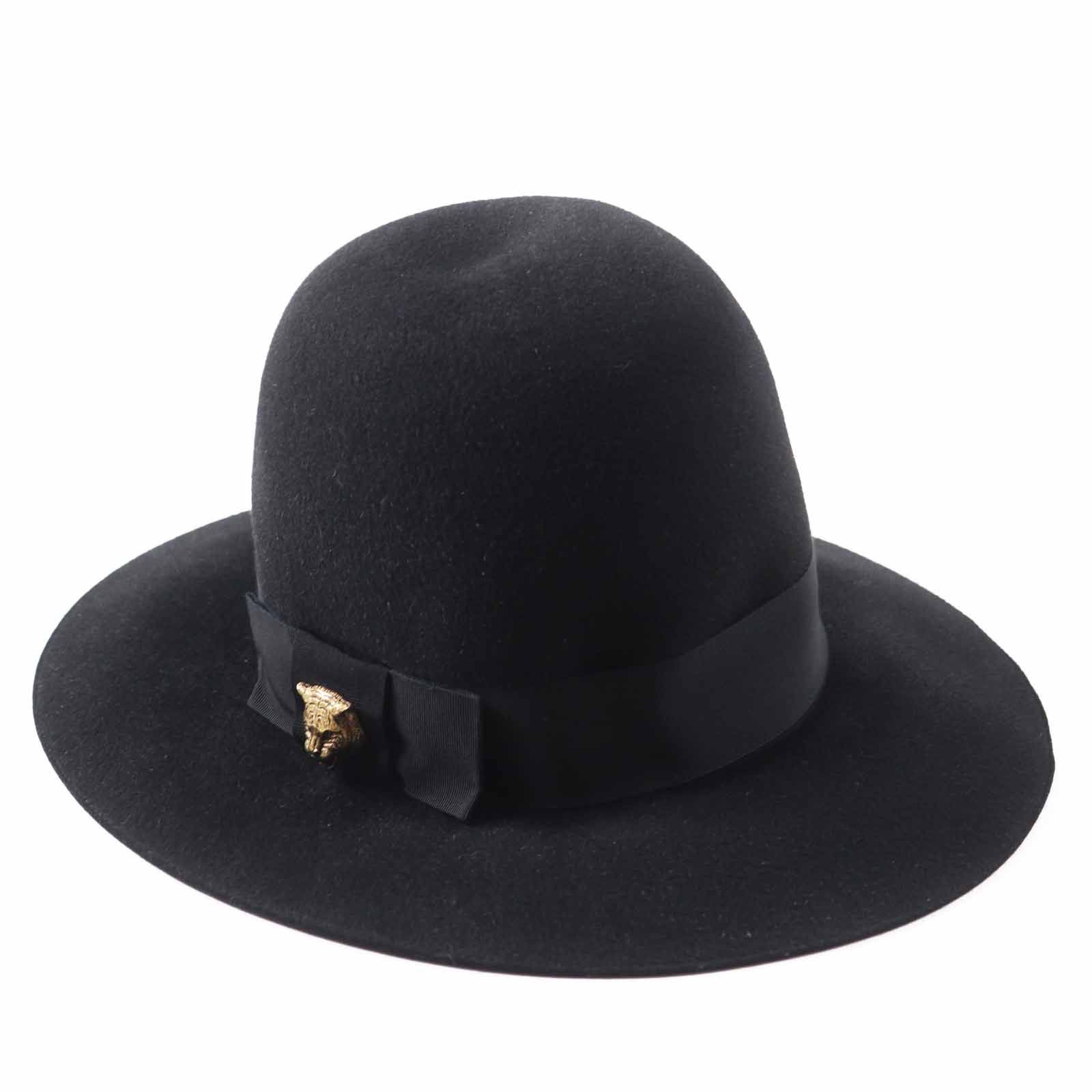 ◎GUCCI グッチ 444015 タイガーモチーフ ラビットフェルトハット 帽子 ブラック S イタリア製 レディース