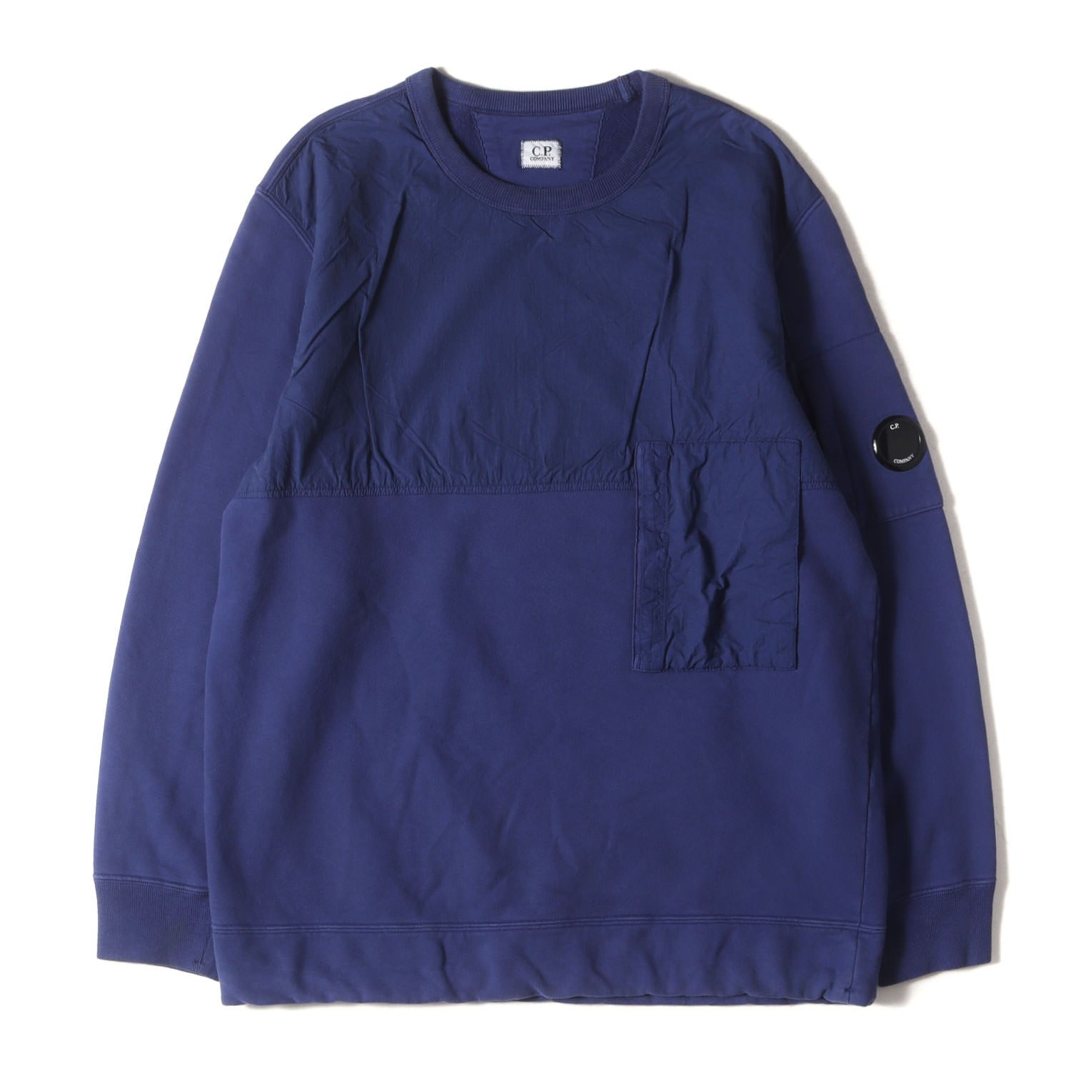 C.P. COMPANY シーピーカンパニー スウェット サイズ:XL / 異素材切替し ユーティリティー スウェットシャツ (DIAGONAL FLEECE MIXED UTILITY SWEATSHIRT) / ブルー / トップス / イタリア製