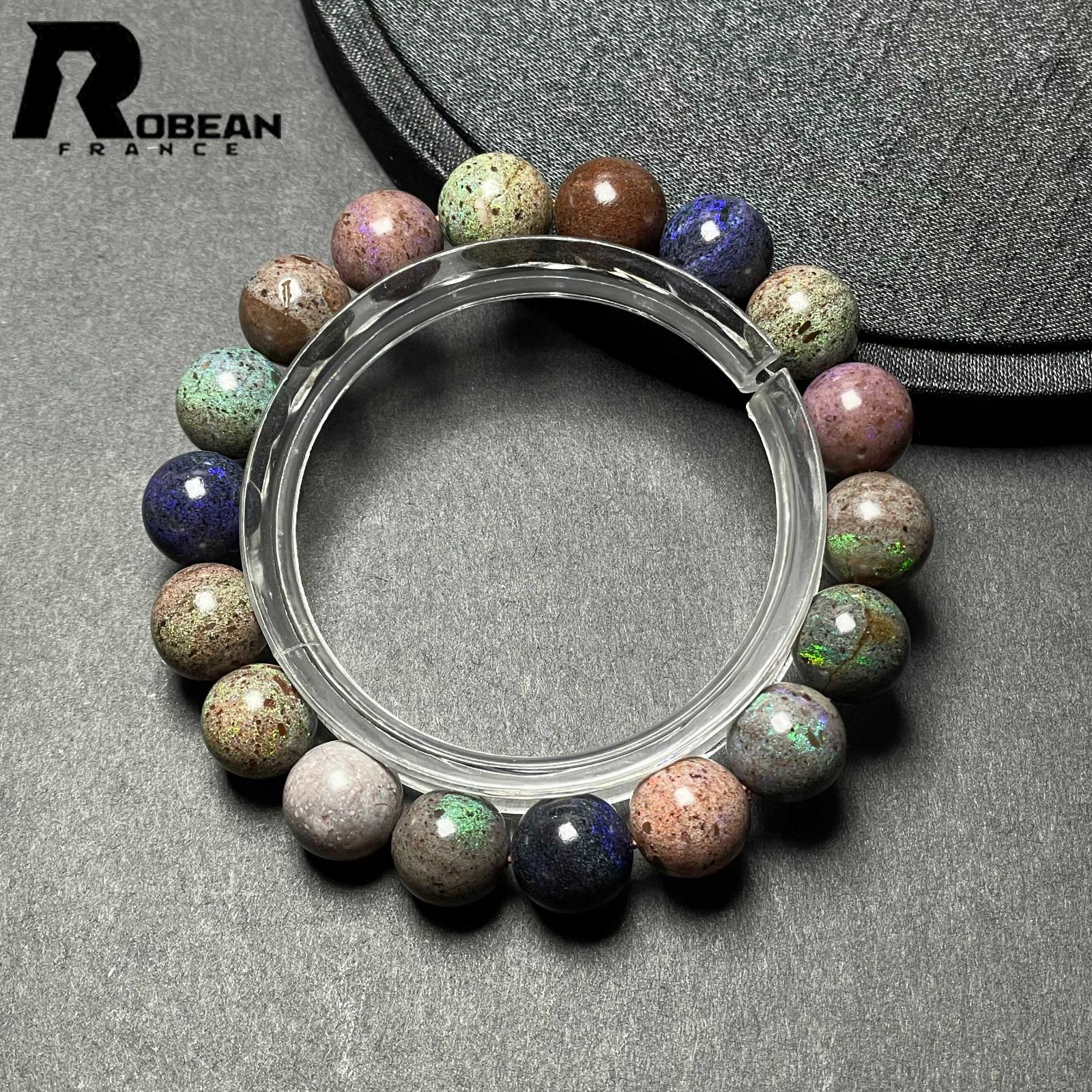 10%OFFクーポン配布中 EU製 定価20万円 ROBEAN ブラックオパール パワーストーン ブレスレット 天然石 ミックスカラー お守り プレゼント1 10.8-11.3mm M1014700