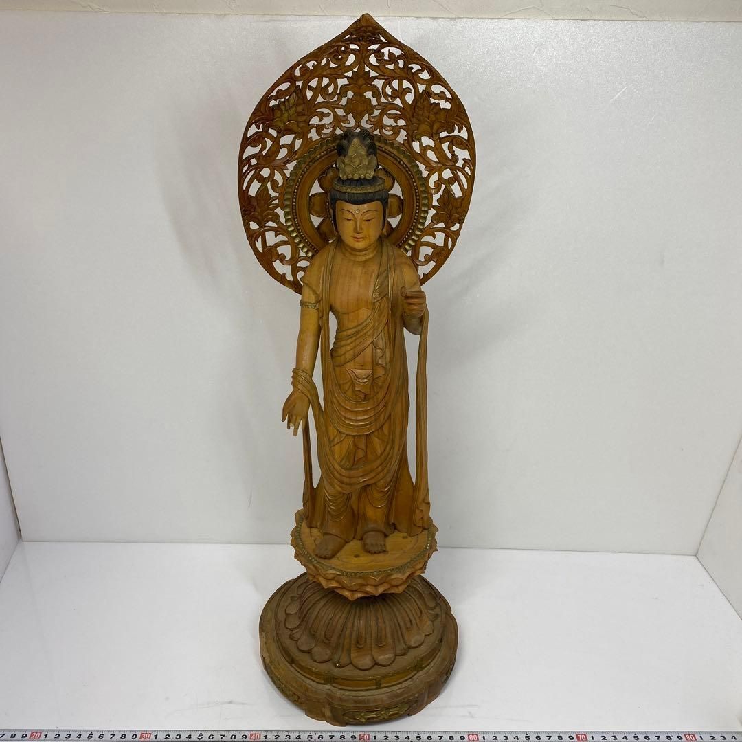 木彫 観音像 高さ約61.5cm 東H5-1029 トヒサ