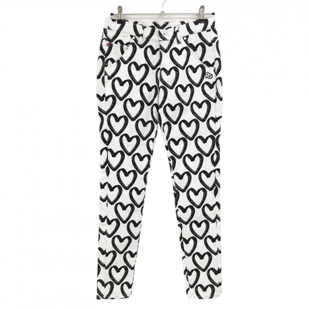 パーリーゲイツ パンツ 白×黒 ハート柄 ストレッチ レディース 1 M ゴルフウェア PEARLY GATES