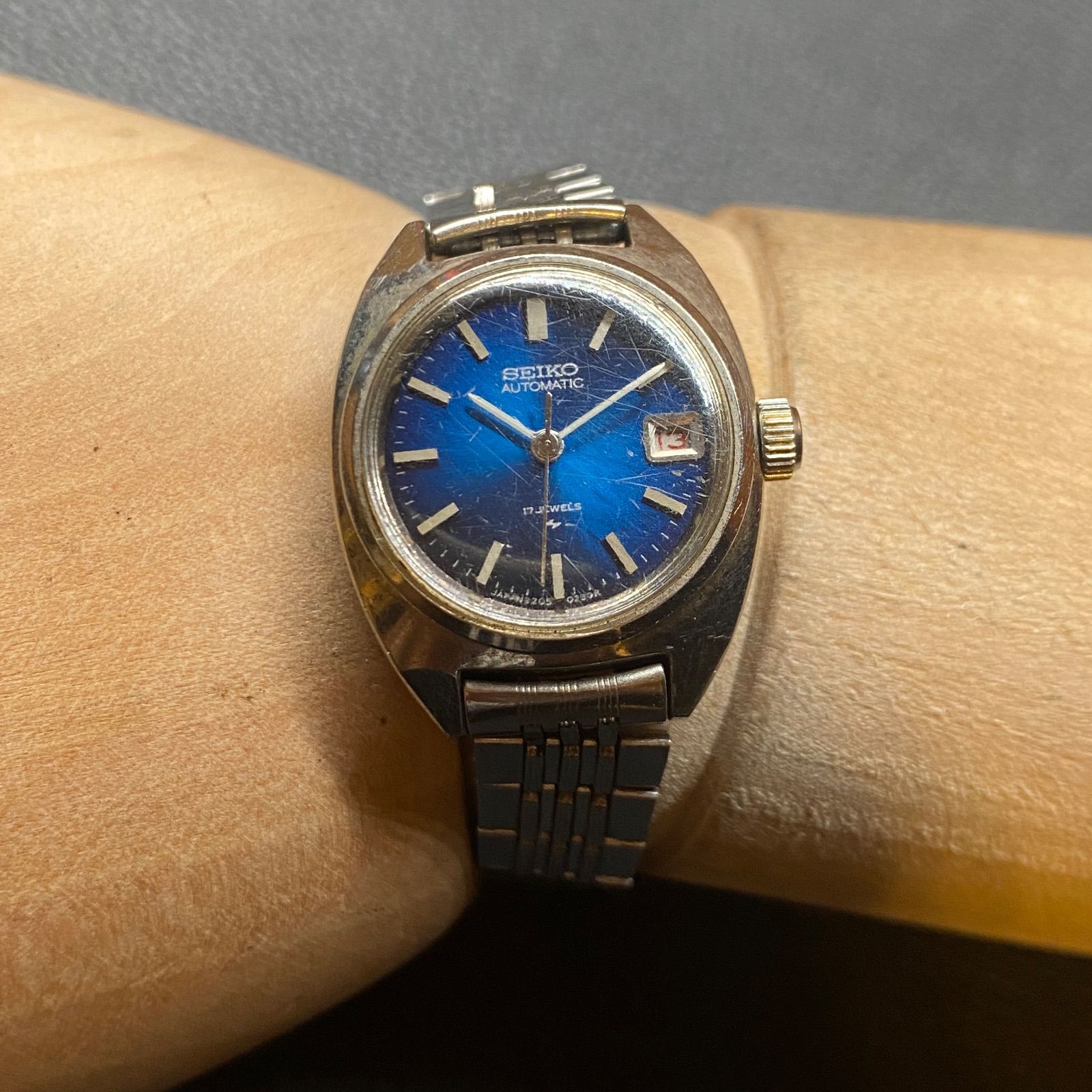 セイコー SEIKO 2205-0050 ブルー盤面 自動巻き 腕時計 レディース 