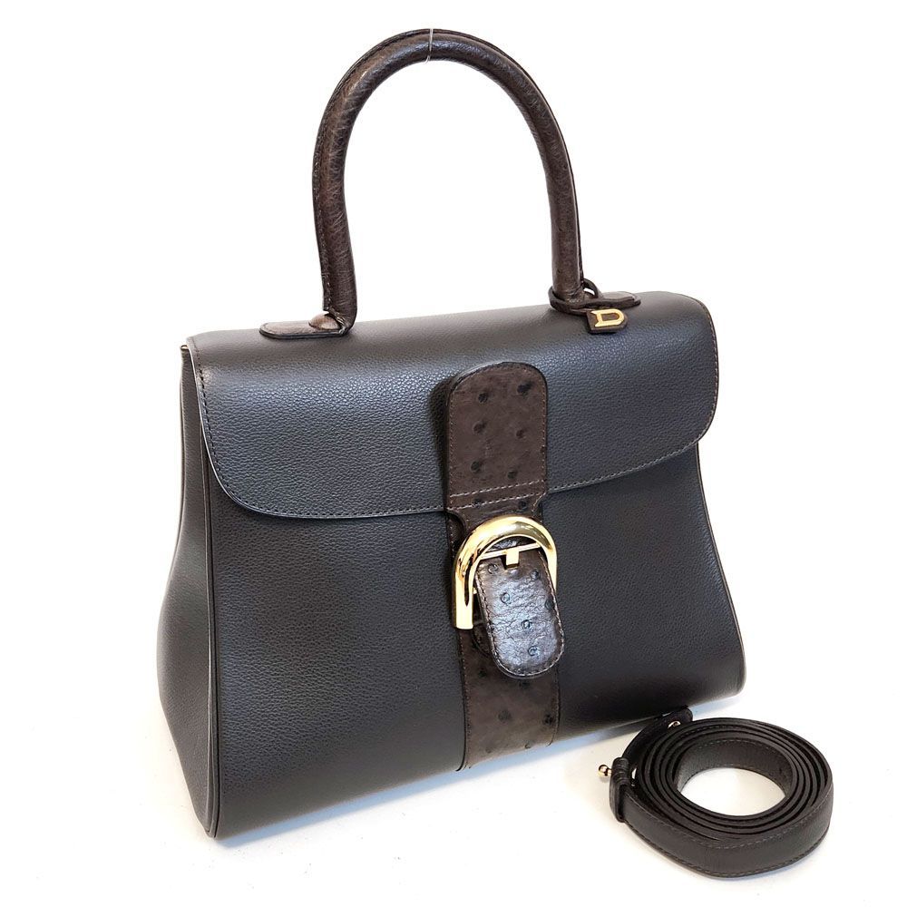 デルヴォー DELVAUX ブリヨンMM 2WAYハンドバッグ ショルダーバッグ ー ブラウン カーフ オーストリッチ 中古ABランク デルボー -  メルカリ