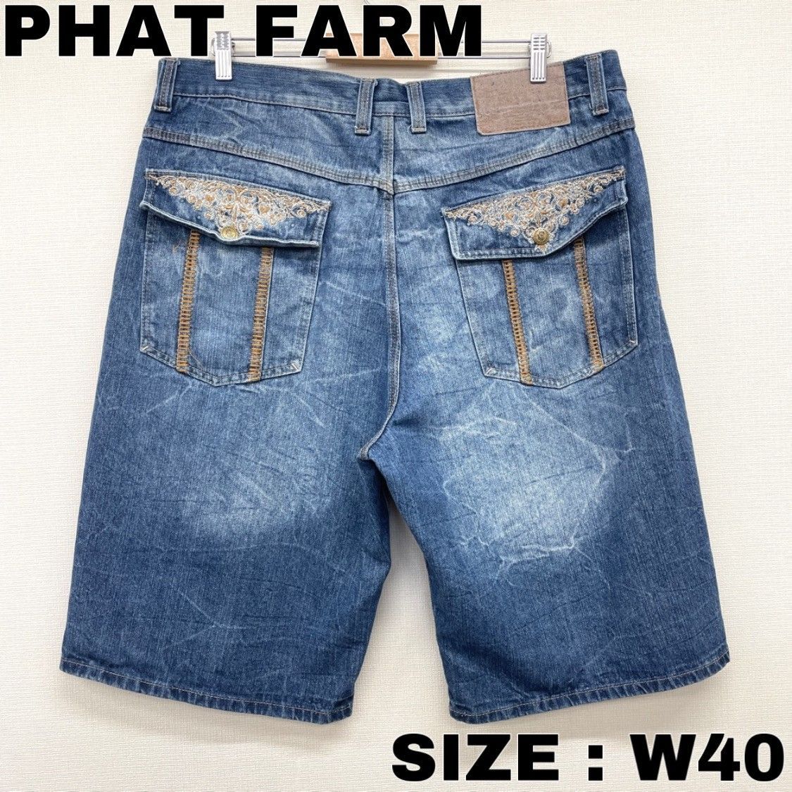 PHATFARM ファットファーム 極太バキーハーフデニムパンツ W36 古着-