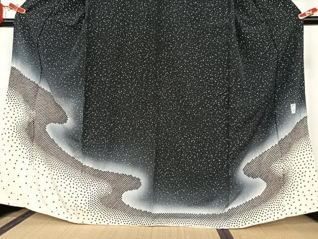 平和屋着物○訪問着 作家物 大小あられ 暈し染め 黒地 正絹 逸品