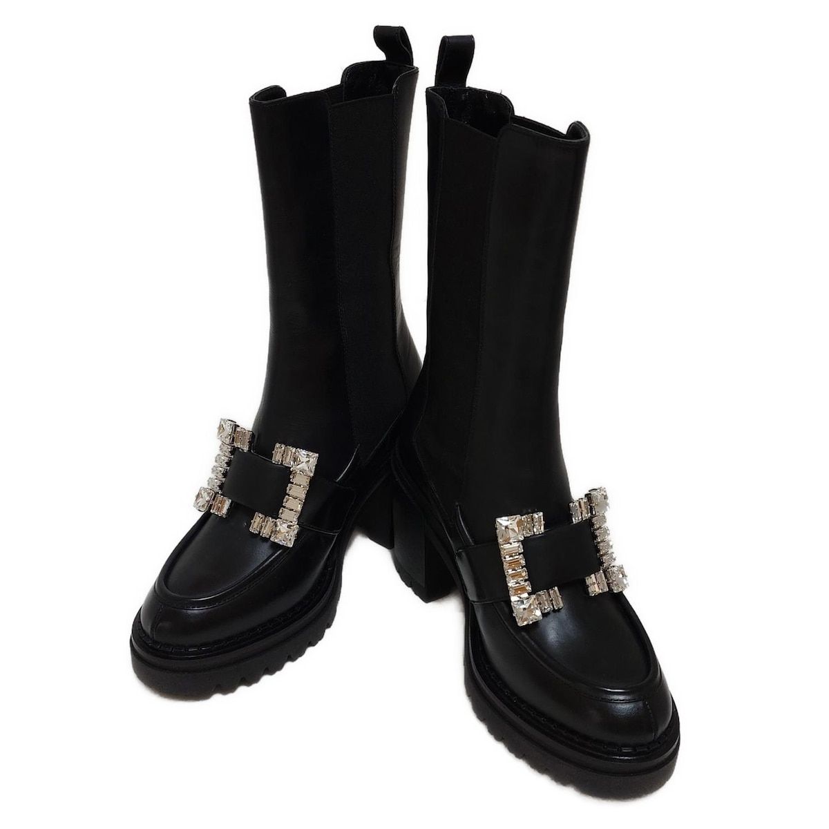 sergio rossi セルジオロッシ ショートブーツ 36 1|2 レディース - 黒 ビジュー|サイドゴア レザー