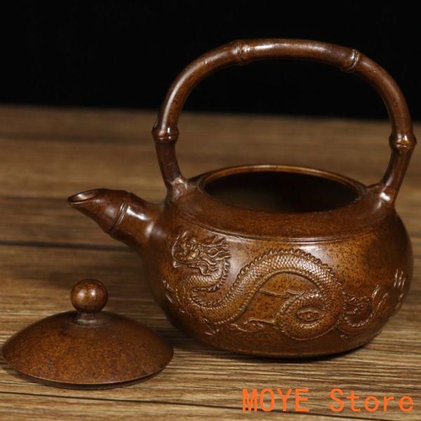 銅 細工 龍鳳提梁壺 茶壺 酒壺 茶道具 工芸品 美術品 置物 銅壺 提梁龍鳳呈祥茶壺 酒壺 茶道具 装飾品 工芸品 美術品 置物