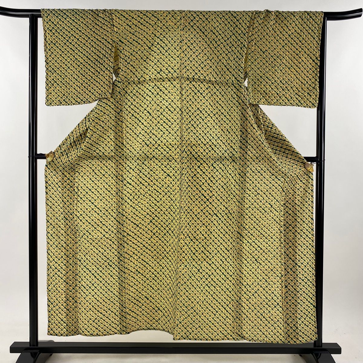 浴衣 身丈154.5cm 裄丈63.5cm S 絞り浴衣 幾何学模様 緑 綿 名品