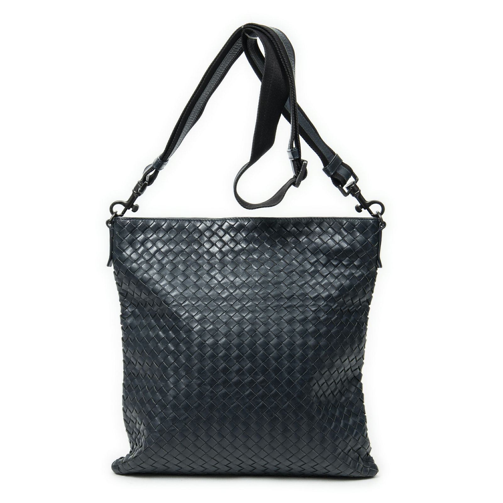 ボッテガヴェネタラージフラットメッセンジャーネイビー 黒イントレチャートレザーA