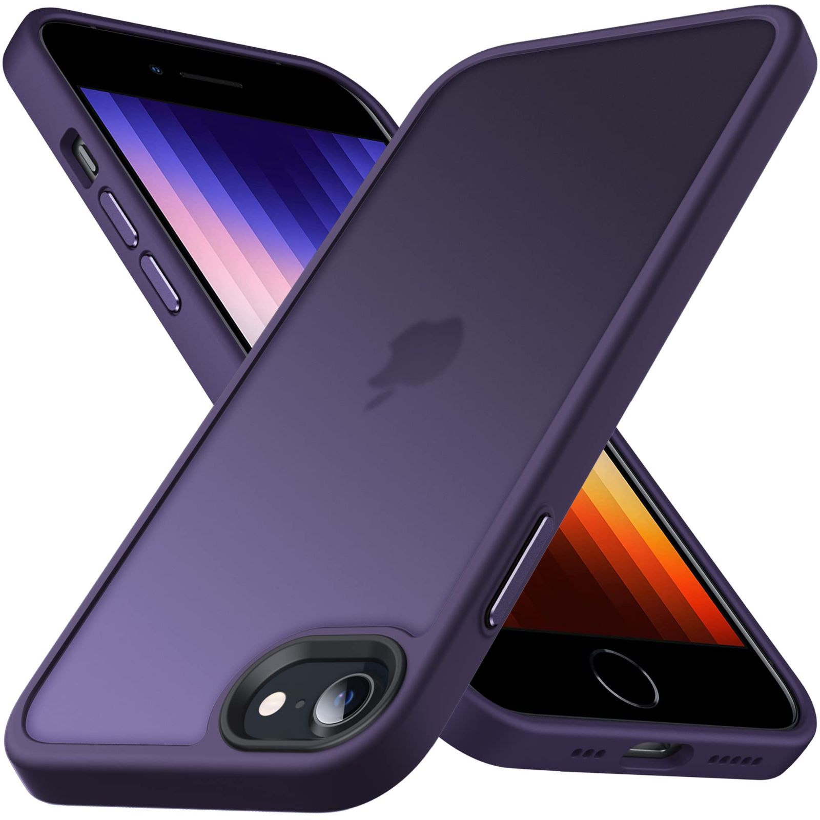 【在庫処分】8 7 カバー アイフォン スマホケース ストラップホール付き レンズ保護 擦り傷防止 マット感ケース 4.7 耐衝撃 米軍MIL規格 SE2・8・7 iPhone iPhone 半透明 インチ「パープル」 第3/2世