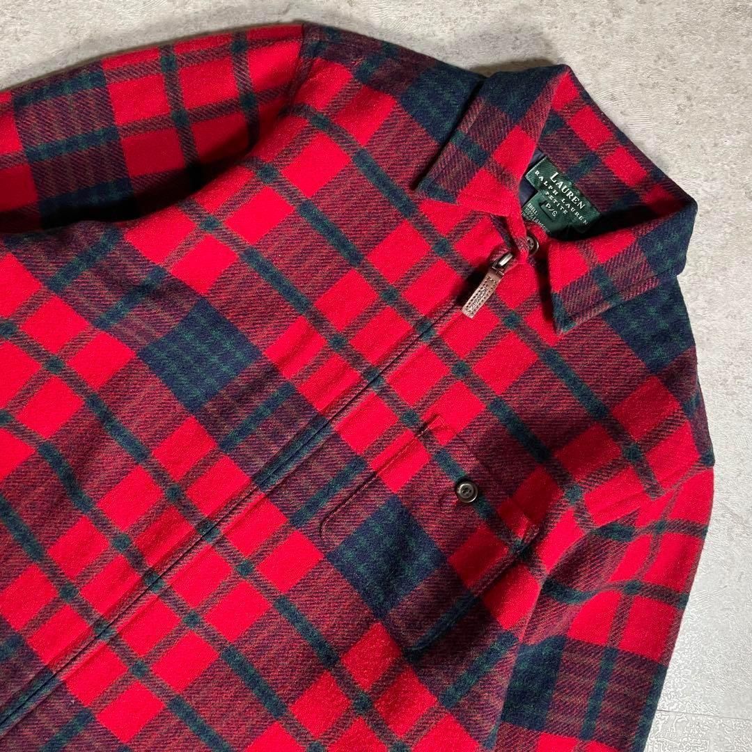RALPH LAUREN ラムウールチェックジップアップシャツブルゾン 赤